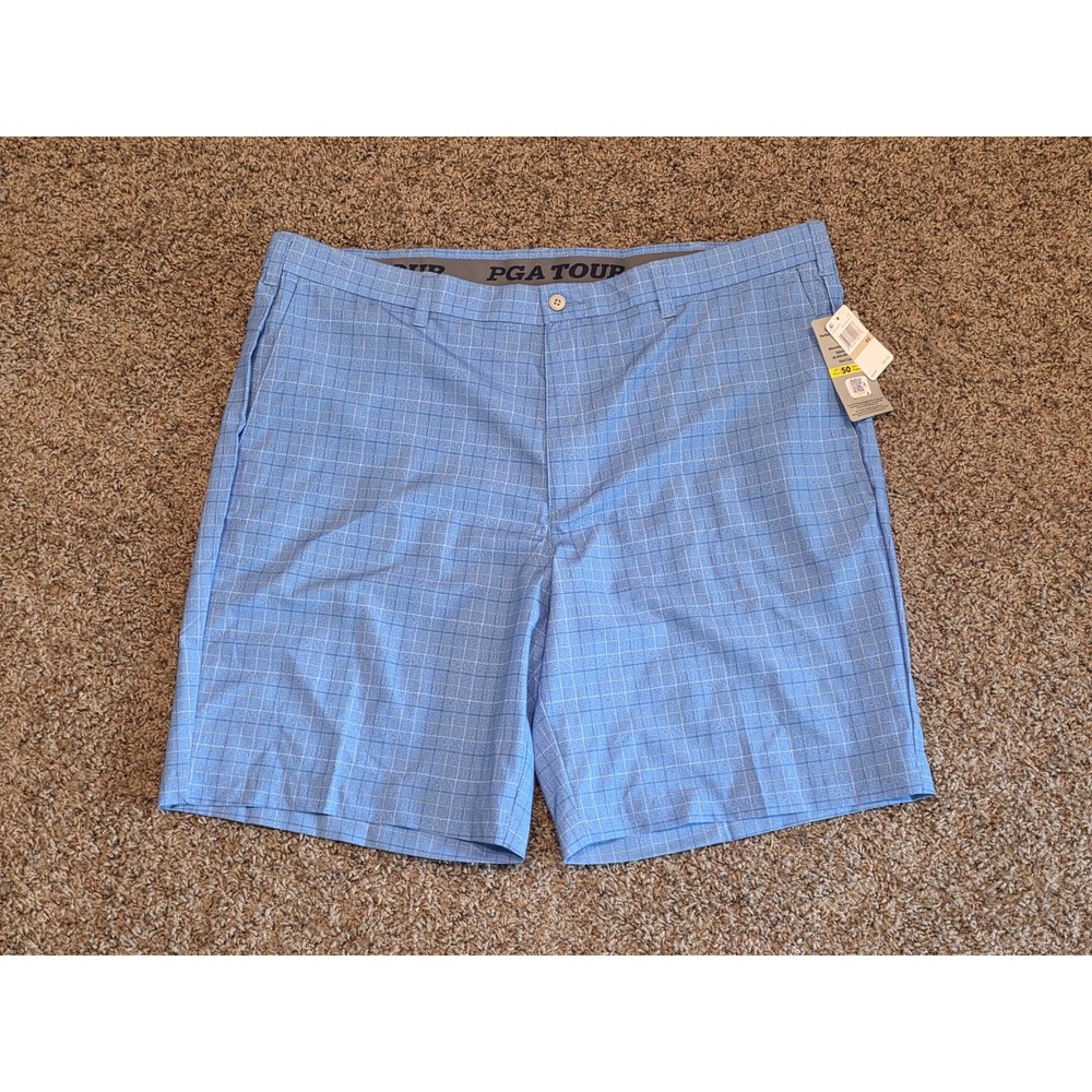PGA TOUR Mens Blue Windowpane Plaid Golf Shorts Active Waistband Size 42 NWT
